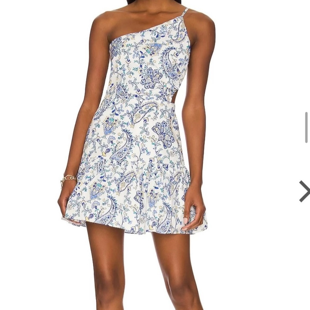 Milly One-Shoulder Blue and White Mini Dress